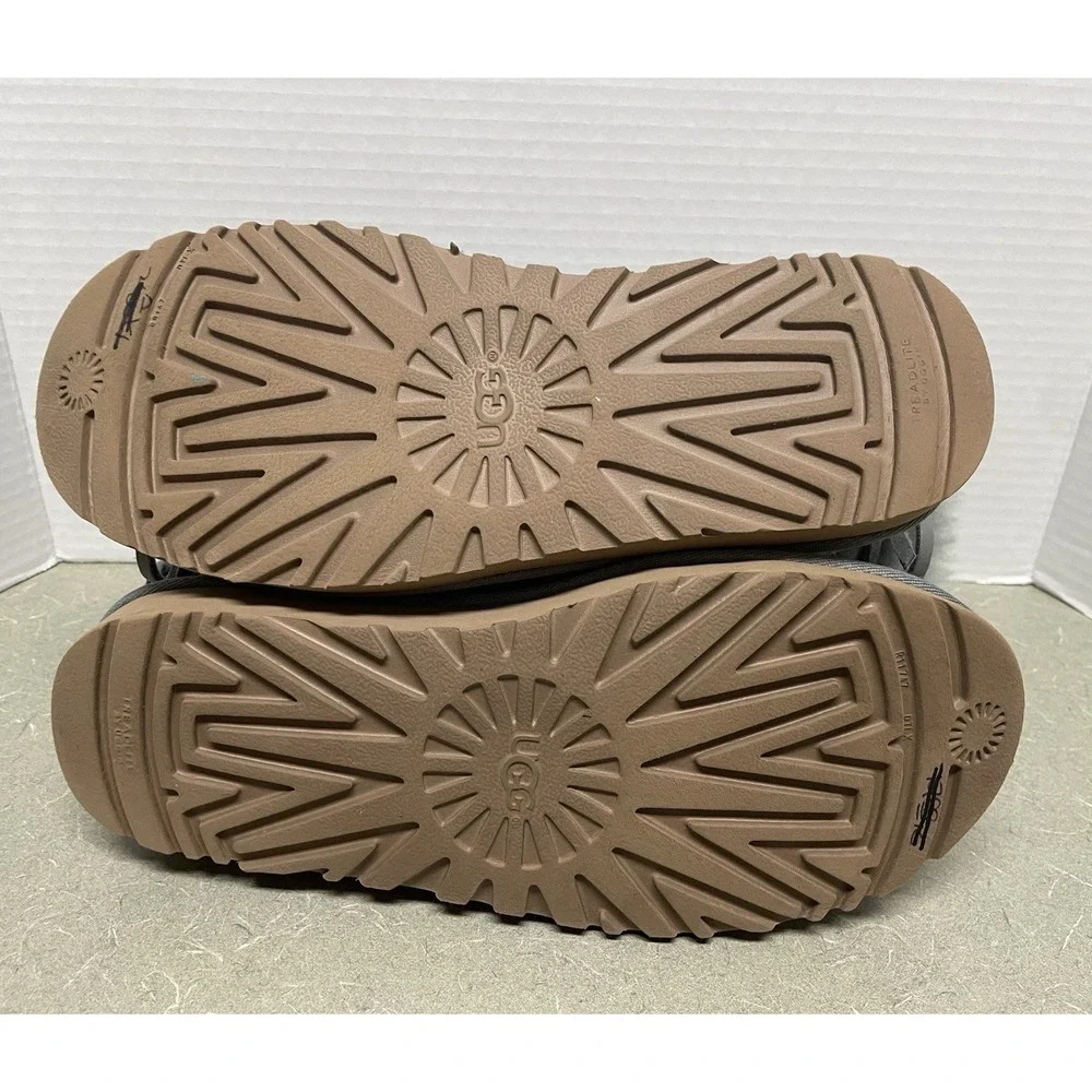 UGG Classic Double Bow Mini‎ Geyser Water Resistant Boot Gray Shearling Lined 7
